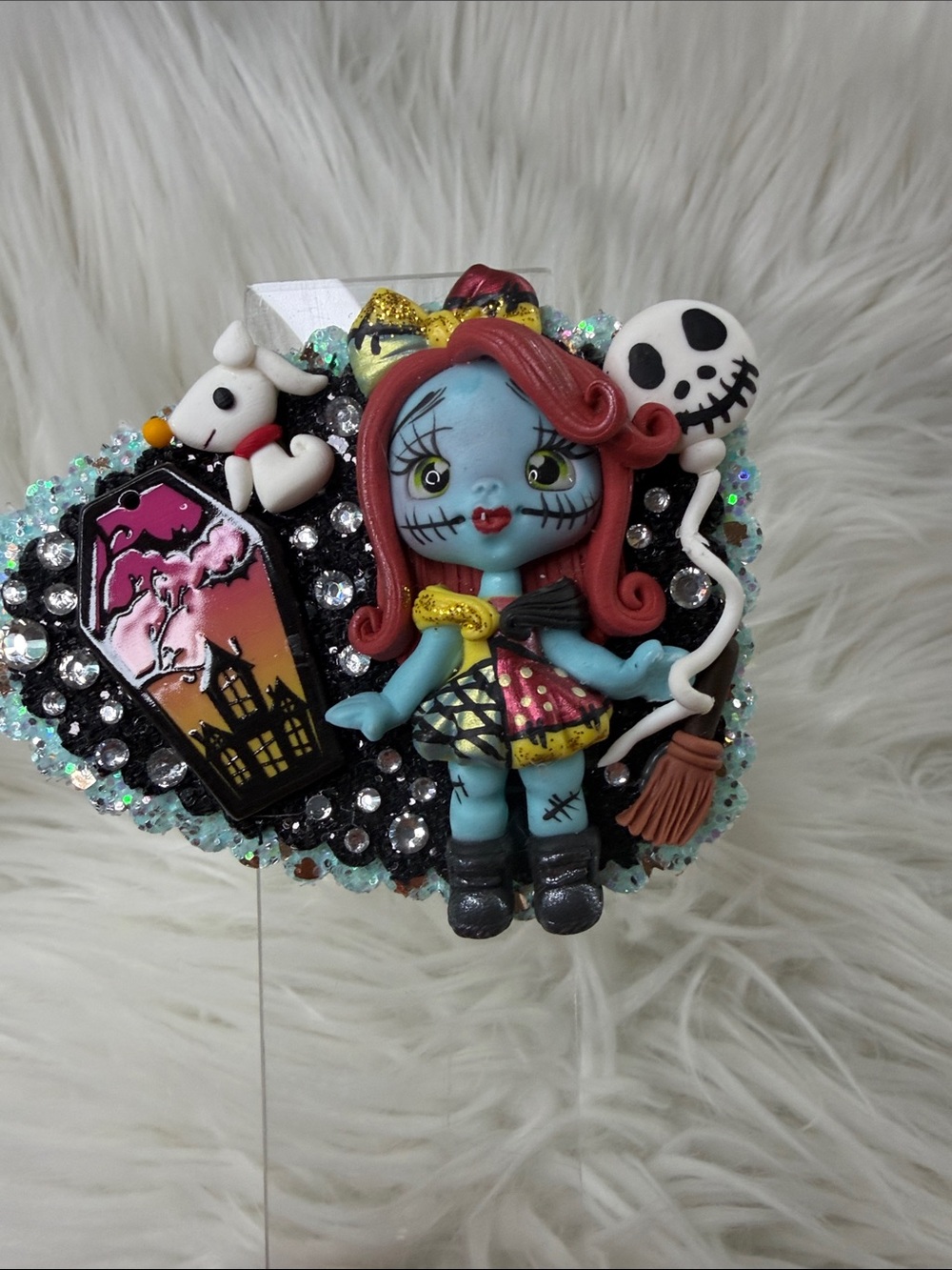 Sally Blue Doll Hair Clip with Halloween Accents